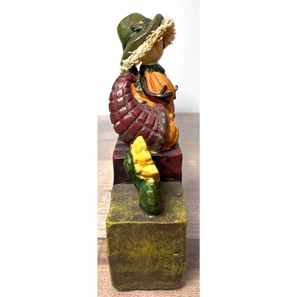 Autumn Harvest Scarecrow Figurine With Vegetables Decor - Picture 3 of 4